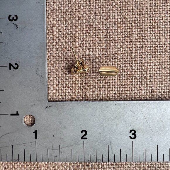 Rebecca Minkoff gold tone small bar stud earrings with bag - Picture 3 of 5